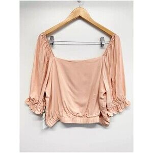 1. State Plus Size Square Neck Puff Sleeve Size 2X Cropped Top Spanish Villa NWT